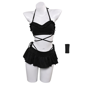 Final Fantasy Tifa Lockhart Women Black Swimsuit Set Cosplay Costume Outfits Halloween Carnival Suit